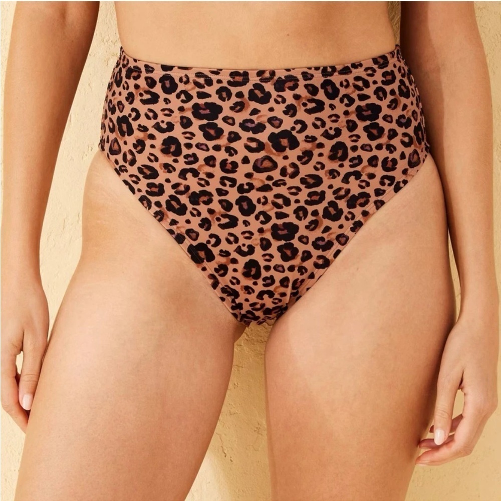 Women's Leopard Print High Waist High Leg Bikini Bottom - Small